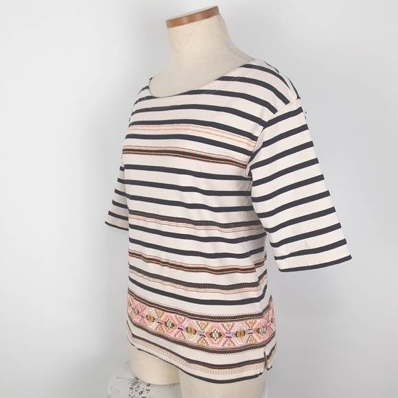 J. Crew Stripe Top With Embroidery Detailing Size Small - Picture 3 of 9
